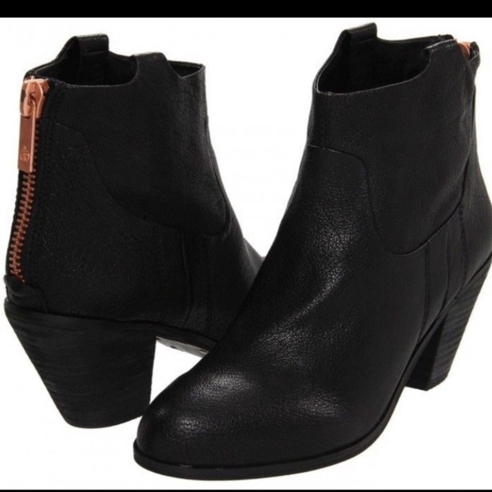 Sam Edelman black leather booties rose gold zip